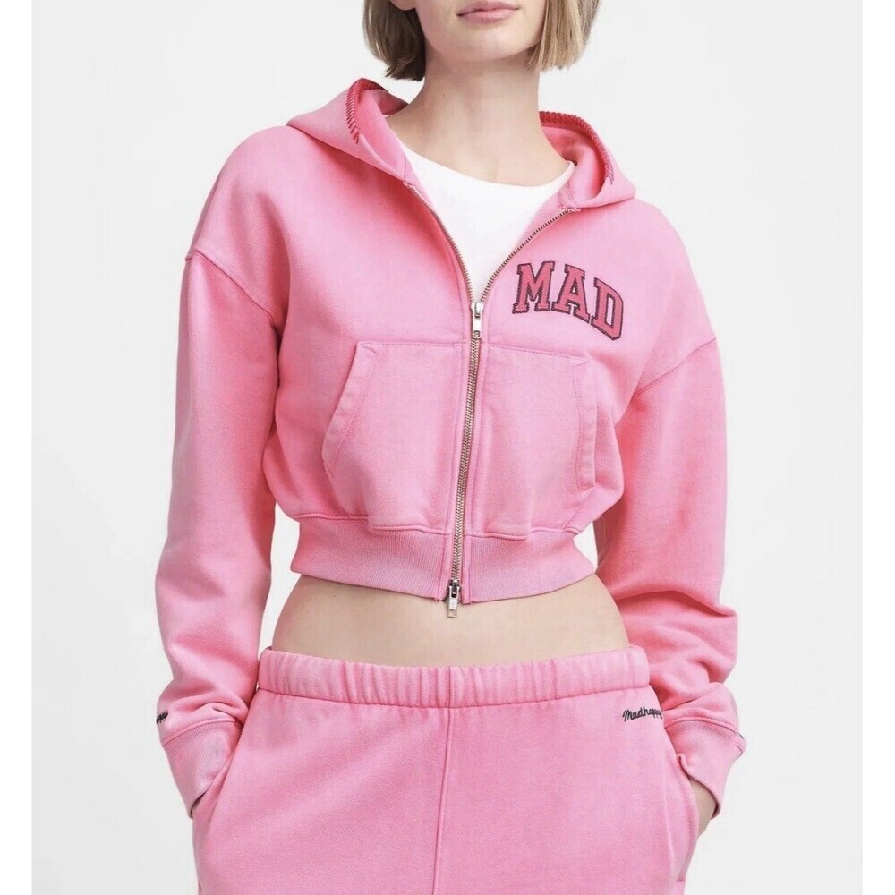 Gap x MadHappy Medium Full Zip Cropped Hoodie Light Pink MSRP 108 - Picture 2 of 4